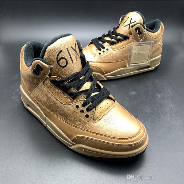 

TOP 6IX 3s Basketball Shoes Bronze Gold Mens New Designer Fashion Upper Leather Outdoor Trainer Sports Sneaker Size 7-12