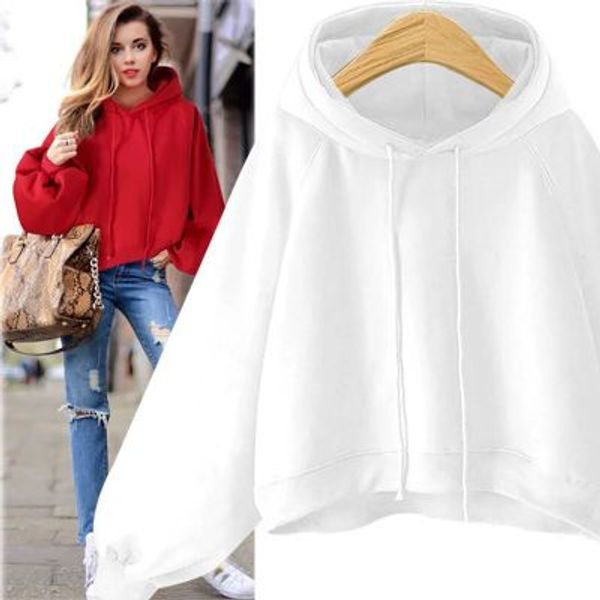 

европейский и американский модный тренд женская одежда сплошной цвет с капюшоном с длинными рукавами 8 цветная толстовка женская повседневна, Black