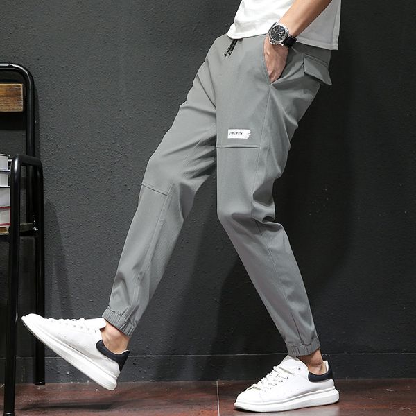 

spring and summer new pants men's casual pants men's slim korean trend beam feet young feet nine points clothing, Black