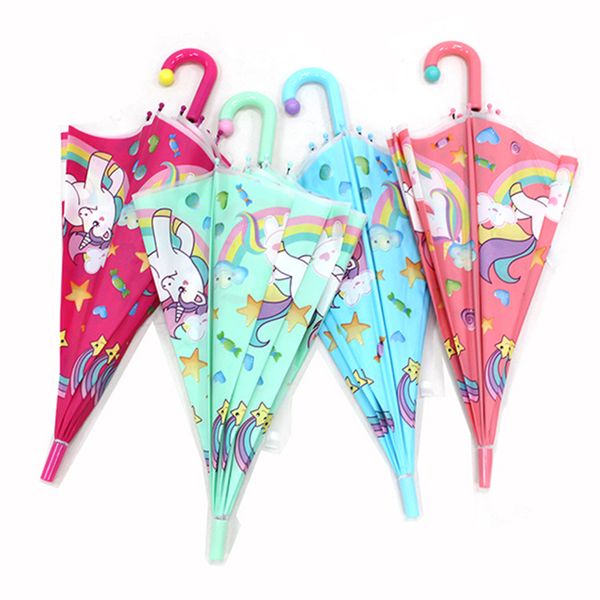 

safebet kids rainbow umbrella cute unicorn umbrellas feather transparent umbrella semi automatic cartoon umbrellas dropshipping