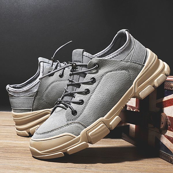 

spring/autumn men flats casual shoes suede leather sneakers mens gray casual shoes comfortable sneakers men, Black