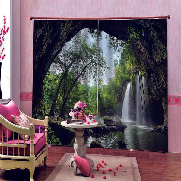

customized size luxury blackout 3d window curtains for landscape waterfall curtains