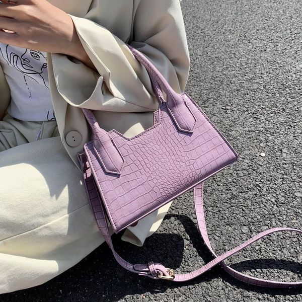 

small crocodile pattern solid color pu leather crossbody bags for women 2020 summer lady shoulder handbags female simple totes