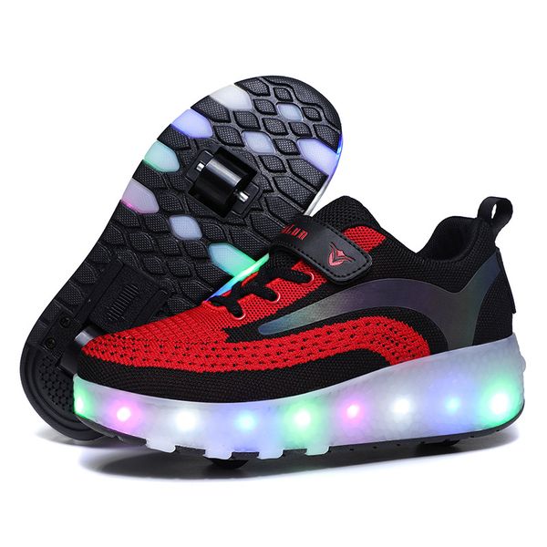 

led children roller shoes with usb charger two wheels boy & girls roller skates with switch breathable kids sneakers size 27-43, Black