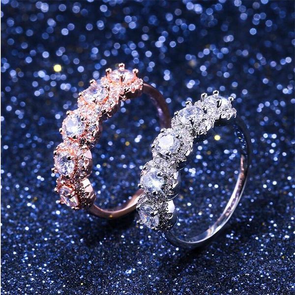 

selling vintage fashion jewelry 925 sterling silver&rose gold fill three stone white z cz party diamond women wedding band ring gift, Slivery;golden