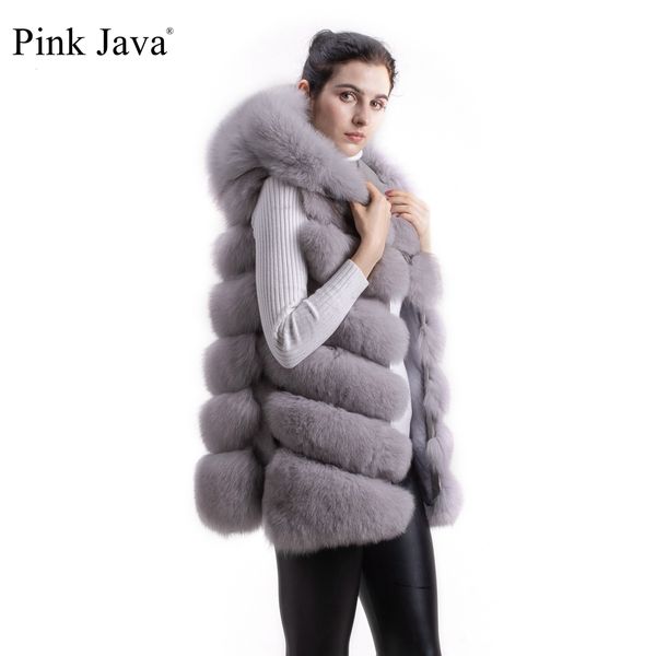 

pink java qc8056 free shipping new arrival full pelt real fur hoodie vest high quality thick fur gilet fashion girl's, Black