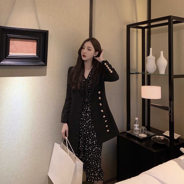 

women blazer solid color single breasted long suit coat formal office ladies slim fit casual formal blazer femme, White;black