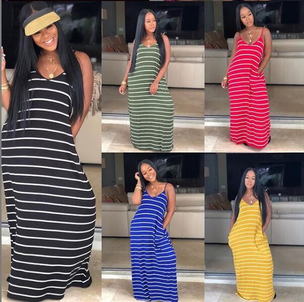 

al036 european and american women's fashion casual striped dress bohemian long mopping dress, Black;gray