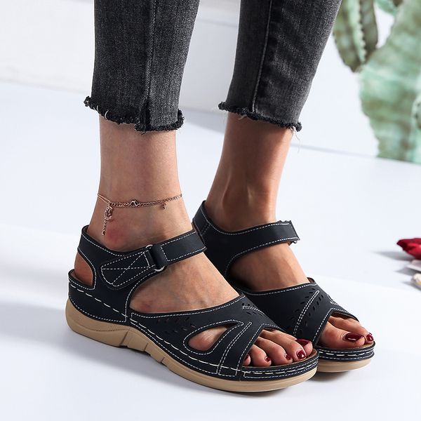 

fashion roman sports sandals women shoes summer platform sandals women holiday beach shoes rubber wedge for sandalen, Black