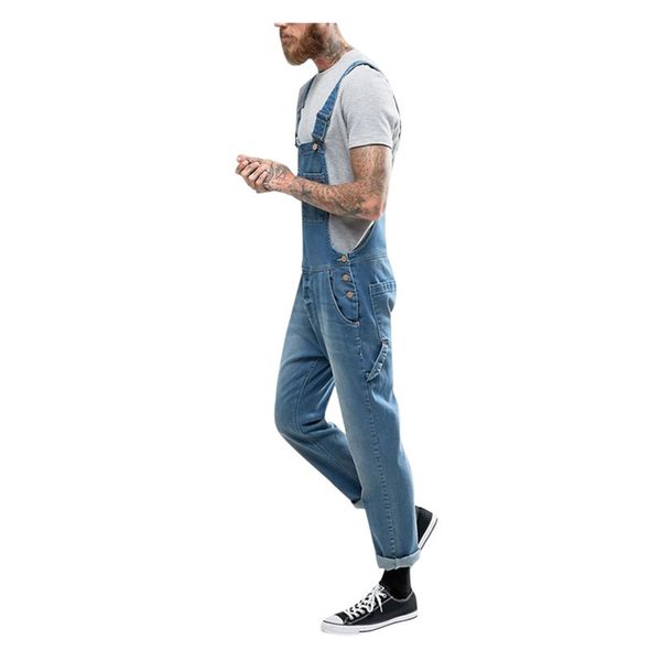 

fashion men's denim high street bib overalls streetwear jeans jumpsuits for man washed suspender pants size washed blue new hot, Black