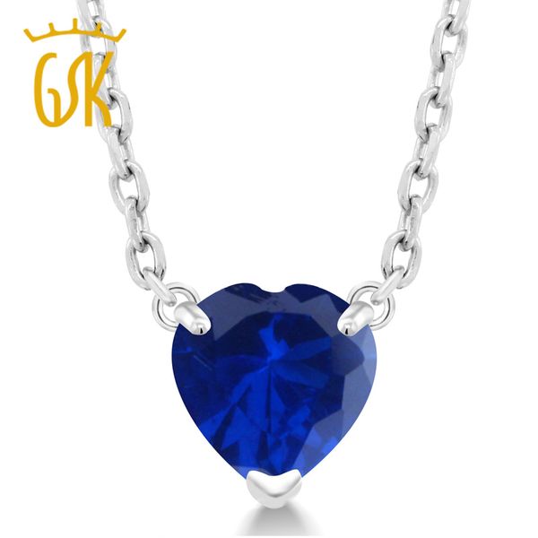 

gemstoneking 1.00 ct heart shape blue simulated sapphire 925 silver pendant with chain for women fine jewelry