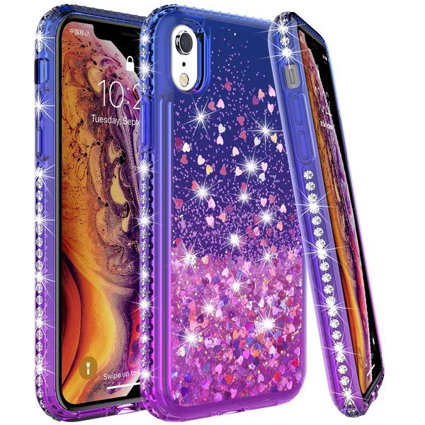 Für iPhone (5,8) (6,1) (6,5) 2019 XS Max XR X 8 7 6 Plus, modisches flüssiges Treibsand-Design, glitzernde, stoßfeste Handyhülle