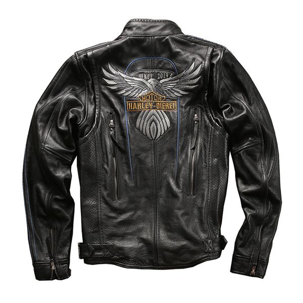 

ha115 read description big size super quality men's genuine cow leather coat cowhide leather rider jacket, Black