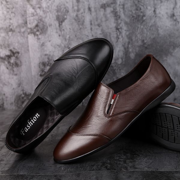 

cimim brand men genuine leather business comfortable casual shoes large size fashion flat men driving shoes italy office loafers, Black