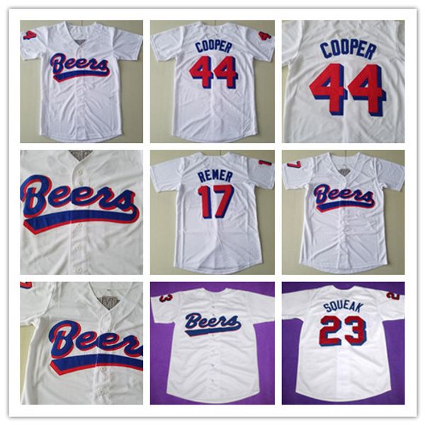 

milwaukee beers moive jersey #17 doug remer #44 joe cooper baseketball movie #23 kenny "squeak" scolari beers baseball jersey, Blue;black