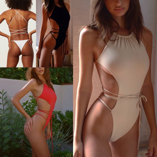 

explosion models 2020 european and american cross-border strapless swimsuit halter one-piece swimsuit female su1512, White;black