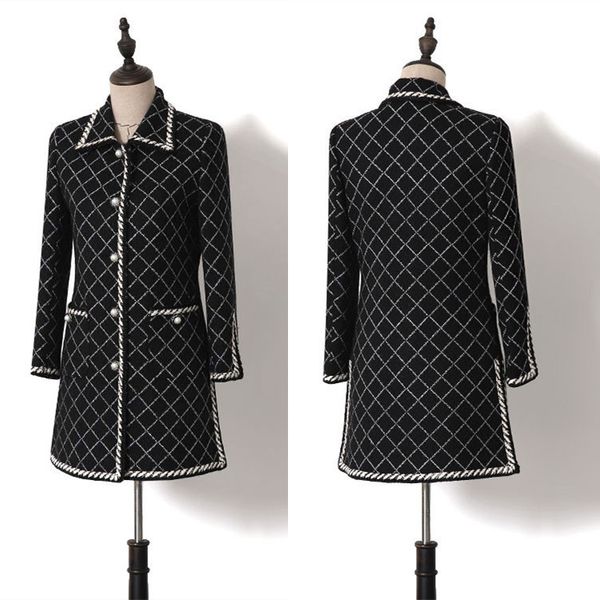 

autumn women's elegant tweed coat high qulity brand design plaid coat a704, Black