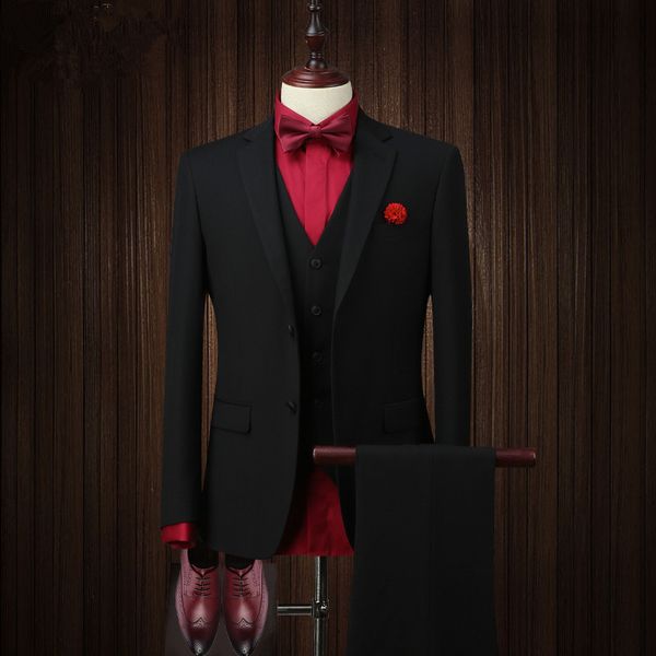 

men's suit set black gentleman elegant men's suit three-piece (jacket + pants + vest) wedding groom dress custom made, White;black