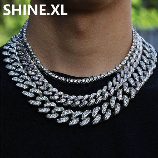 

hip hop 13mm miami cuban link chain necklace gold silver plated iced out full zircon men rock bling cool ncklace 8-18 inch