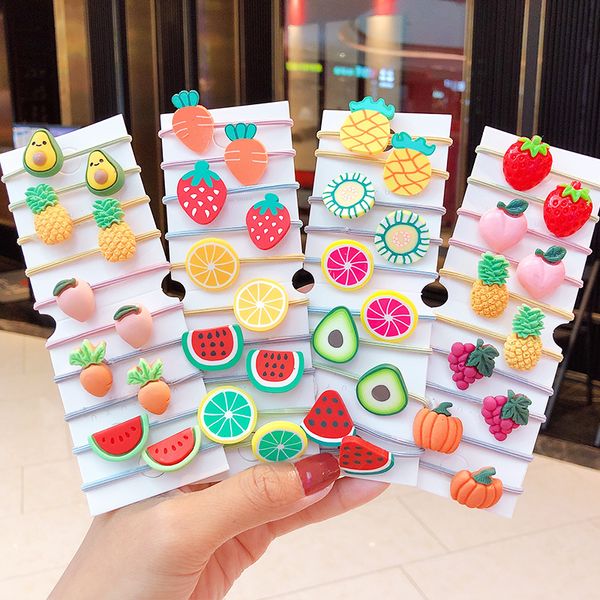 

10шт / set сладкие фрукты овощной эластичные девушки милые ленты для волос дети хвостик держателя прекрасные резинки модные аксессуары для в, Slivery;white