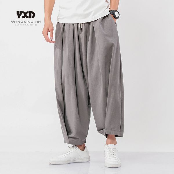 

men clothing mens wide wide trousers chinese style casual harem pants spring autumn solid color oversize man pants plus size 5xl, Black