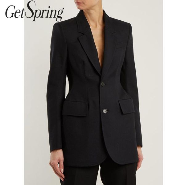 

getspring women blazer single breasted long sleeve women's slim suit jacket shoulder padded ladies black blazer vintage coat top, White;black