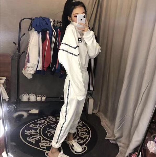 

2019 autumn winter new women track uit fa hion jogging uit ca ual track uit plu ize xl, White