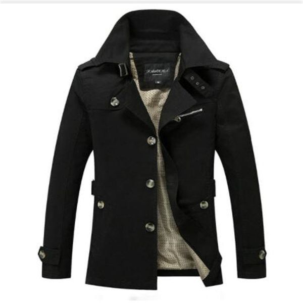 

2018 new spring autumn trench coat men solid slim fit cotton men casual jacket outwear, Black