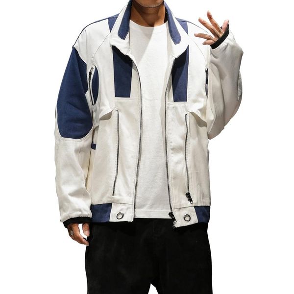 

new men's jackets stand collar windbreaker male multiple zipper baseball jacket high quality loose jacket coat big size, Black;brown