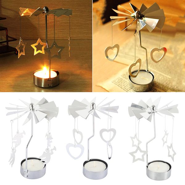 

multi-shape romantic spinning rotary metal carousel light stand candle holder christmas decoration color sliver