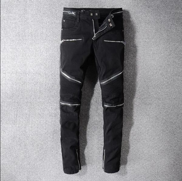 

men distressed ripped jeans fashion designer straight motorcycle biker jeans causal denim pants streetwear style runway rock star, Blue