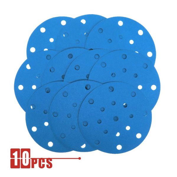 

10pcs 6 inch 17 holes 80 grits hook and loop pet film blue sandpaper sanding disc