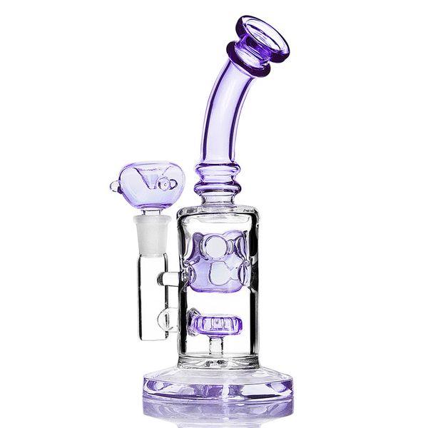 Roxo Verde Bong Vidro Bongos de Água com Furos Dab Rigs Swiss Percolater Oil Rig Recycler 14mm Tigela Cachimbos Acessórios para Cachimbo de água