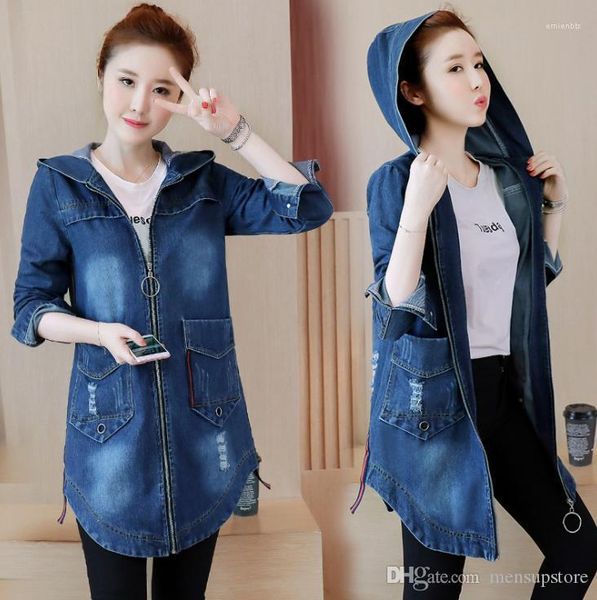 

jean jackets slim fit hooded zipper pockets designer autumn long jacket coats plus size 5xl women denim blue, Black;brown