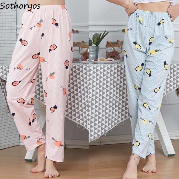 

sleep bottoms women printed sweet casual sleepwear pajama pants females korean style plus size 2xl loose thin breathable fashion, Black;red