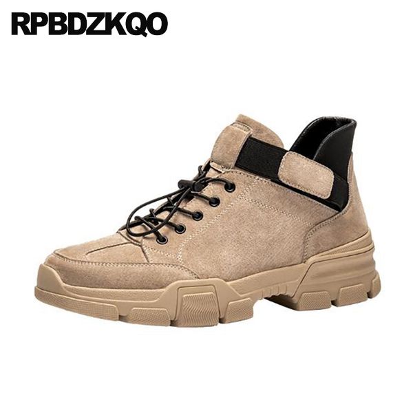 

short autumn lace up 2019 british style suede vintage brown faux fur shoes fall winter men boots with booties, Black