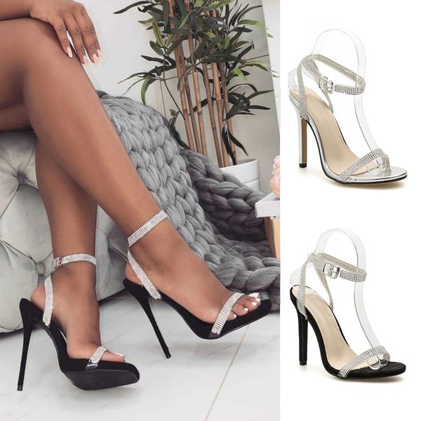 

женщины сандалии европейский и американский стиль sexy rhinestone stiletto партия свадебного банкета женская обувь 11см размер 35-40, Black