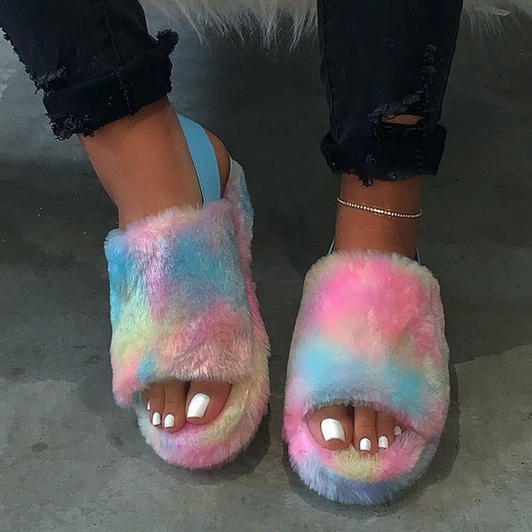 

2020 women spring plush slippers ladies flat bottom antiskid indoor all-around comfortable sandals outdoor leisure sandals, Black