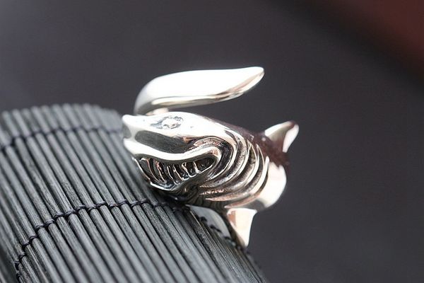 

new punk style shark rings for women men hip hop jewelry silver color animal girls party ring bague femme bijoux dropshipping