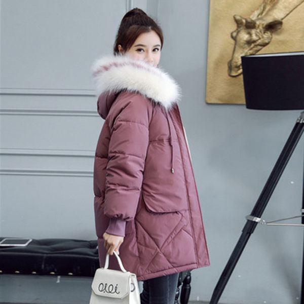

2019 new down winter cotton suit women korean version loose college wind jacket thickening long section cotton bread clothes, Black