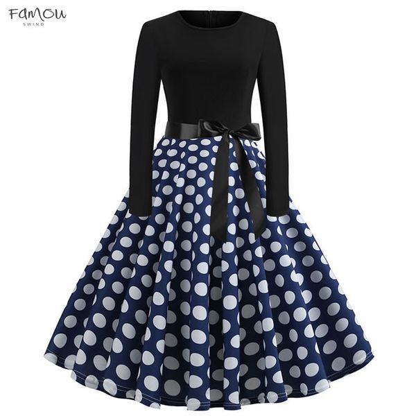 

Winter Christmas Dresses Women Pinup Vintage Swing Elegant Party Dress Long Sleeve Casual Print Black Designer Clothes