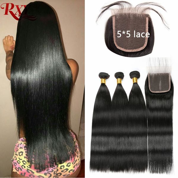 

бразильский virgin пучки волос с 5x5 затворы straight человеческих волос купить 3 связки получить бесплатную закрытие бразильская прямые вол, Black