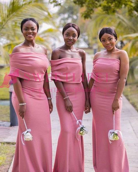 2019 Elegant Pink Off The Shoulder Bridesmaid Dresses Mermaid