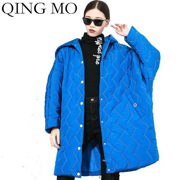 

цин мо черный синий женщины с капюшоном парки 2019 женщины плюс размер свободные парки женский толстый теплый однобортный zqy2310, Black