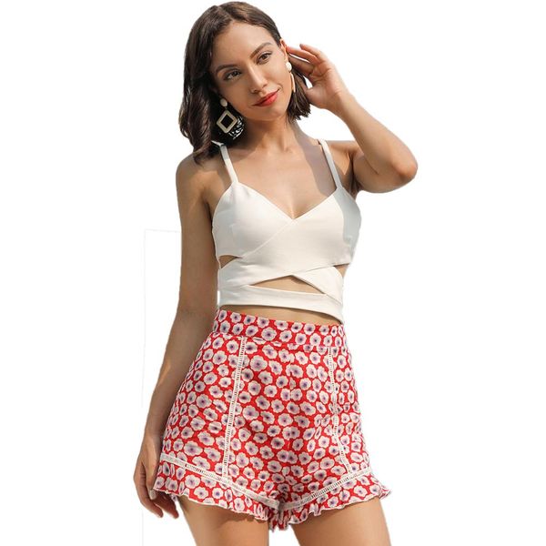 

sanrtune fashion beach shorts women high waist ruffle lace shorts largr yellow&red casual school sweet korea style short pants, White;black