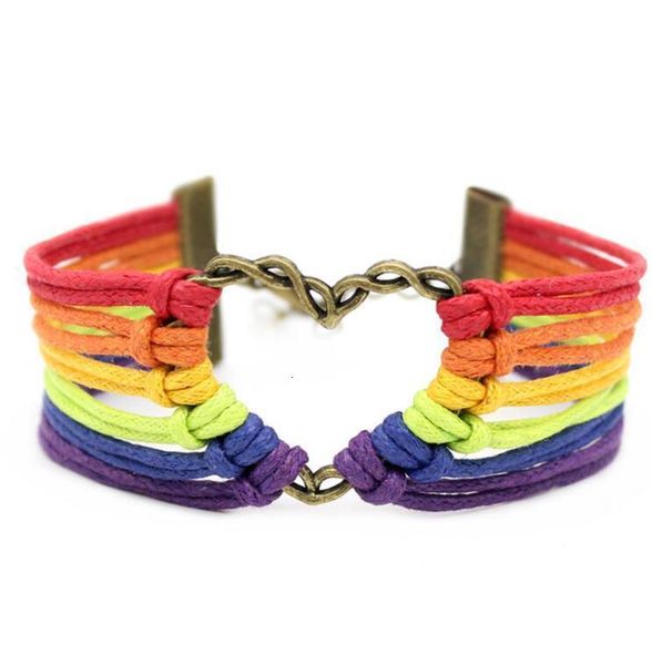 

2019 lgbt manual metal love rainbow weave bracelet bracelet, Golden;silver