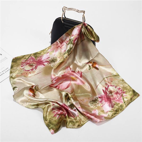 

new summer fashion square scarf flower silk women colorful wraps print office small hair neck foulard, Blue;gray