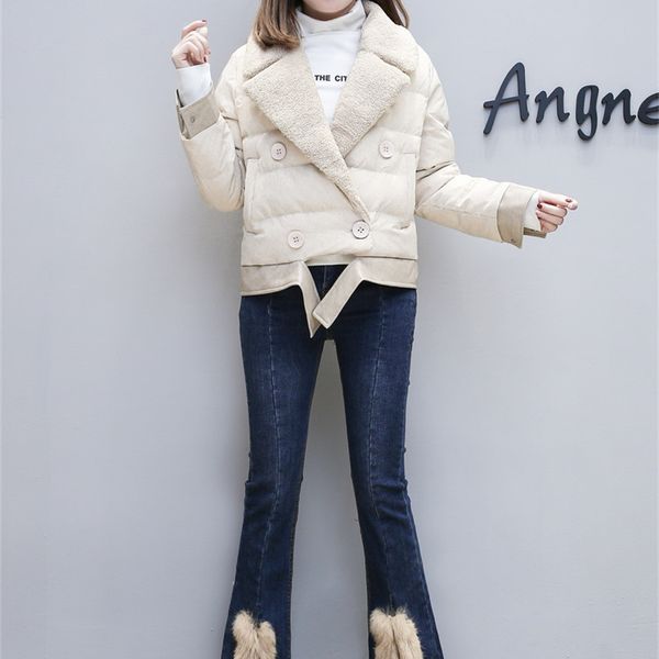 

mumuzi 2018 new parkas basic jackets female women winter lamb turn down collar coats cotton winter jacket womens outwear coat, Black