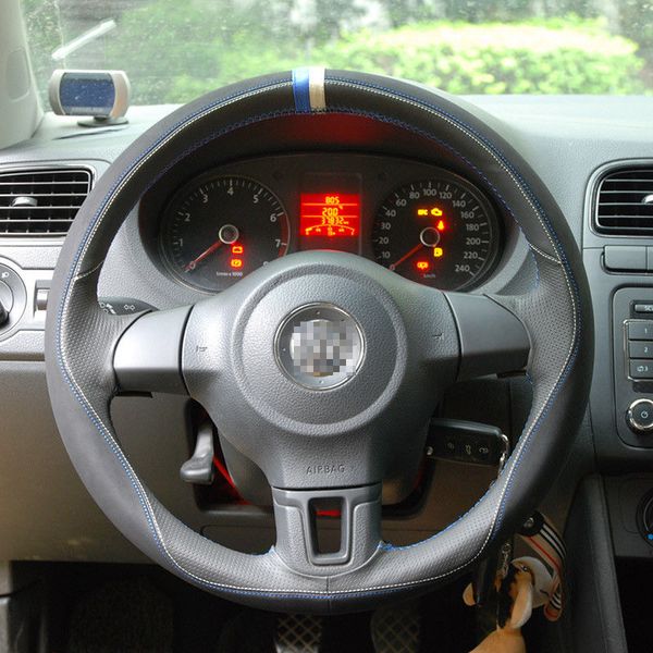 

brand new diy genuine leather hand-stitched car steering wheel cover for vw polo