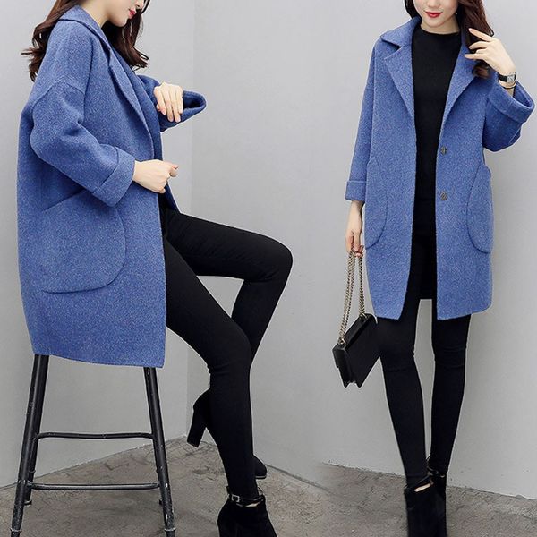 

coat female women casual medium and long jacket winter woolen thick coat abrigos mujer invierno 2019 winter women, Black
